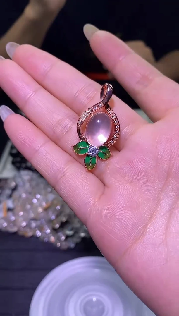 【闪购商品】水晶w001粉水晶三叶草吊坠未镶嵌多样性发其一