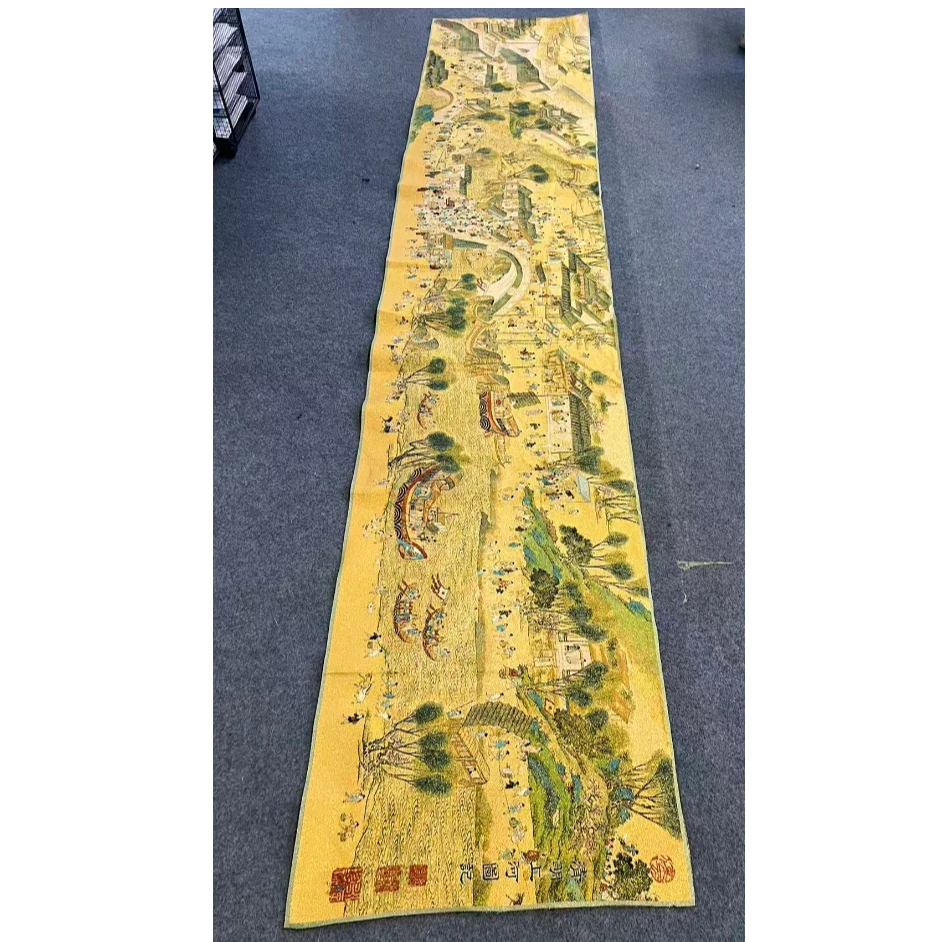 绣品《金线清明上河图》尺寸3米*0.6米软片无装裱