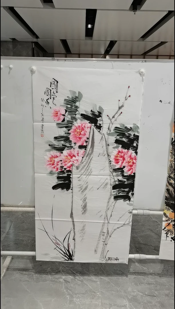 国画单连浩四尺竖幅牡丹