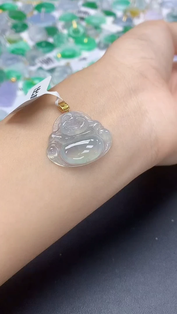 翡翠18K金镶嵌颈饰 天然缅甸a货翡翠