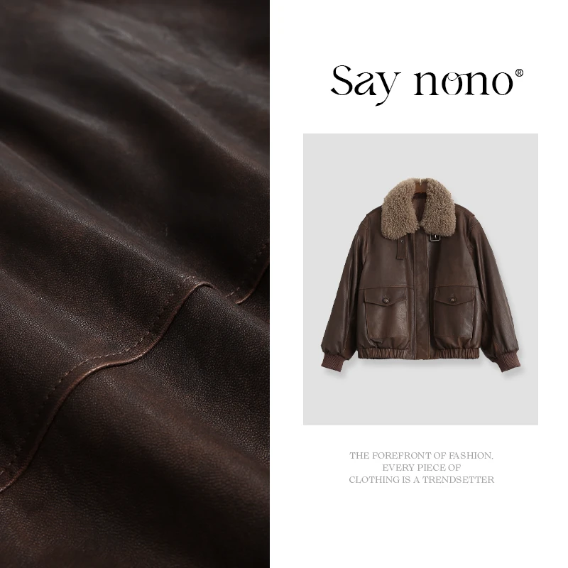 懒猫nono│Saynono 带毛领山羊皮外套/GD8092
