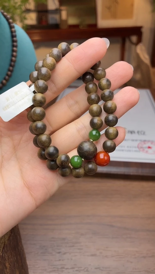 沉香手串越南芽庄黄棋老料08＋祥云1.2设计老料