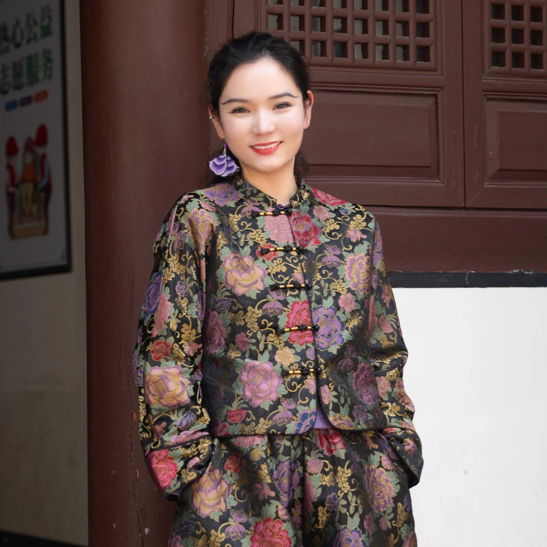 24912万花锦新中式斜襟长款民族风重工拼接长袖中国风短外套