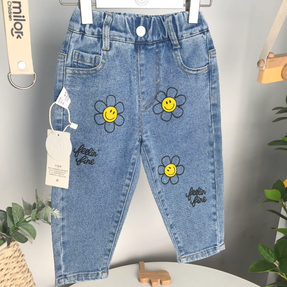 9083米乐熊女男宝儿童笑脸牛仔裤春秋新款儿童百搭宝宝裤子