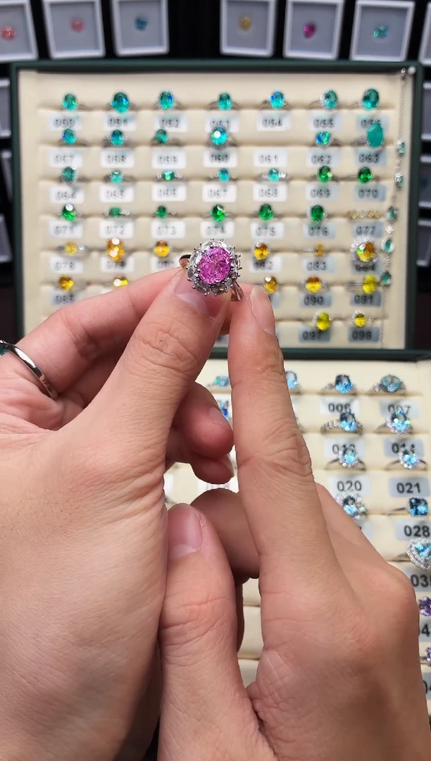 无925银轻奢冰裂紫粉色女神戒