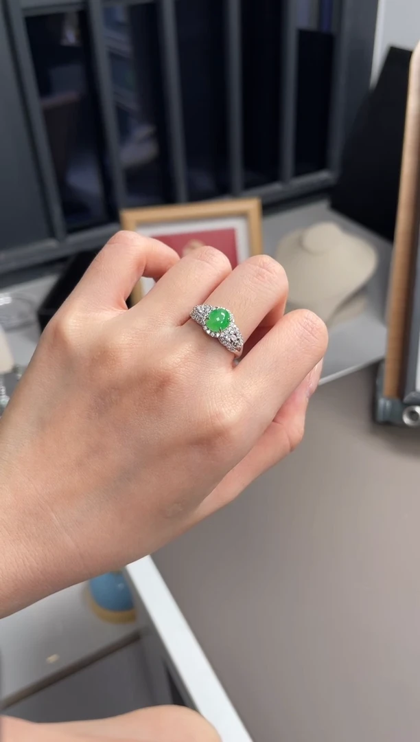 银S925镶嵌戒指翡翠1