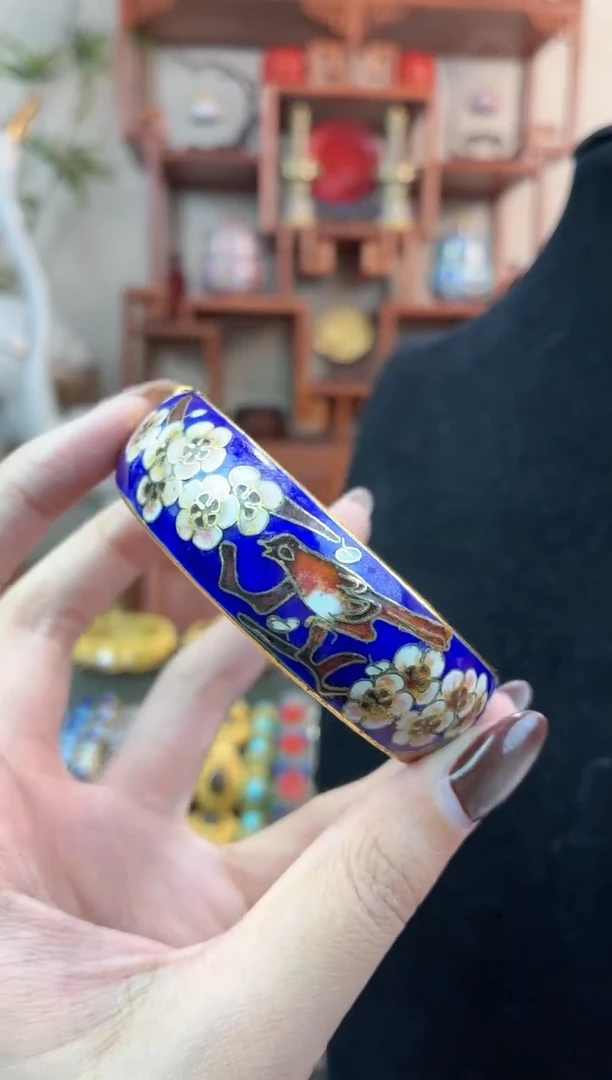 非遗手工景泰蓝开口银蓝镯子宝蓝