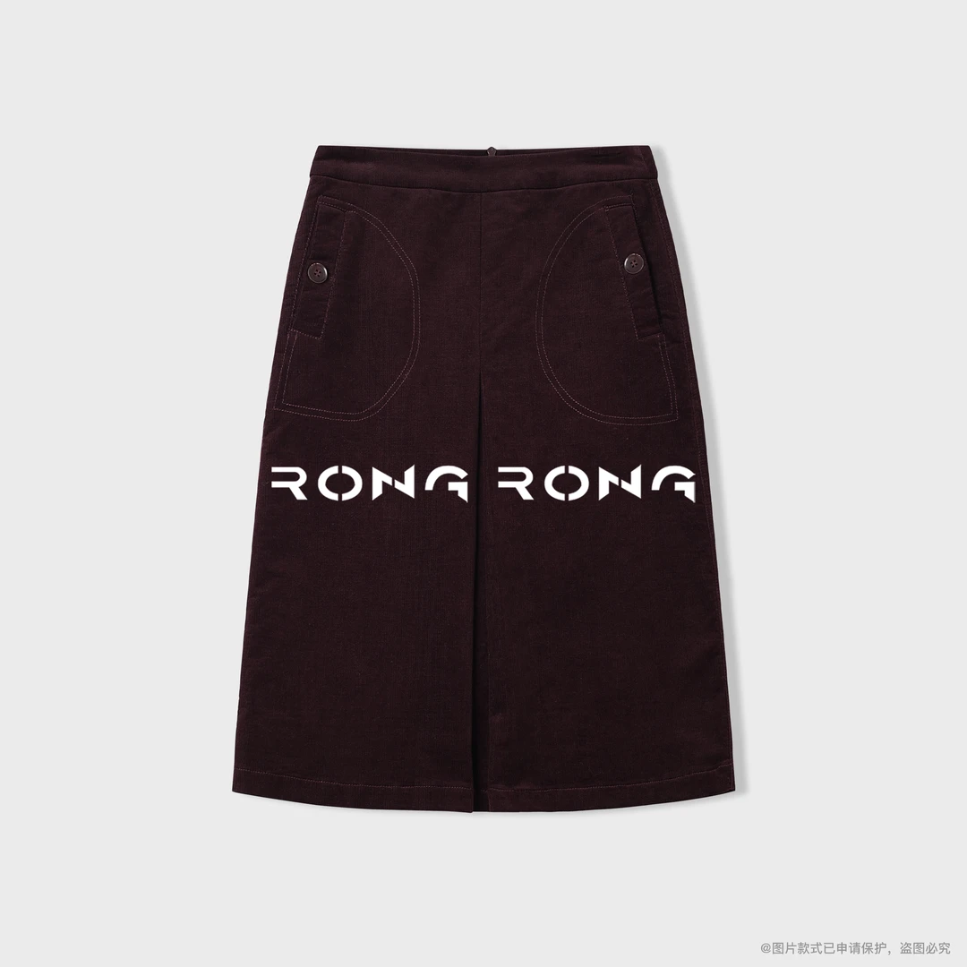 溶溶【远暮暗紫】RONGRONG棉混纺灯芯绒立体褶老钱风半身裙2521H700