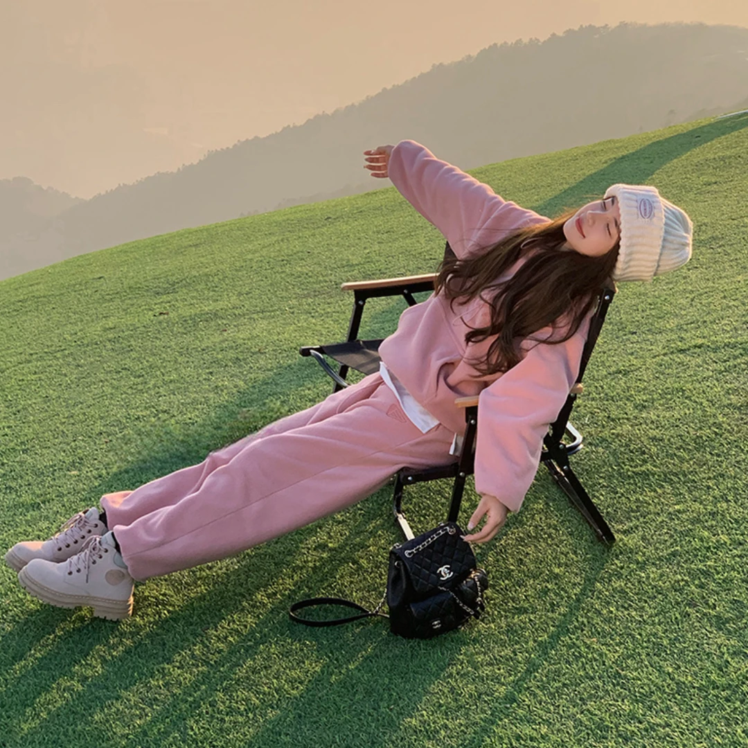 卫衣套装男女同款两件摇粒绒运动套装小个子茶小鹿定制