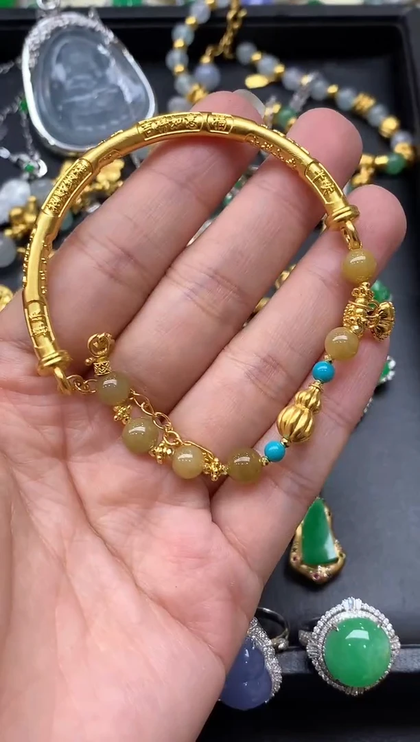 足金镶嵌手链翡翠622-中国好珍宝