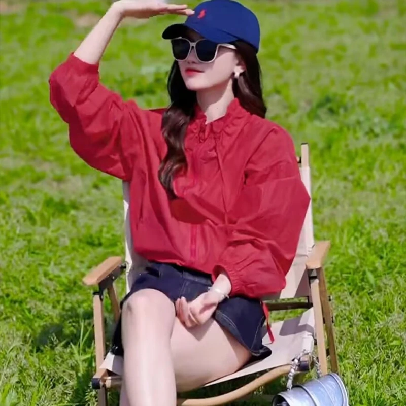 抽绳高领防晒衣外套女薄款2025新款韩系小个子休闲百搭洋气上衣