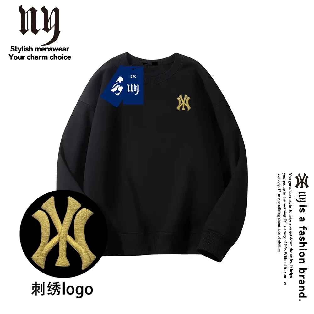 圆领秋季长袖高级刺绣落肩男士无帽卫衣潮秋休闲舒适宽松wyNY01