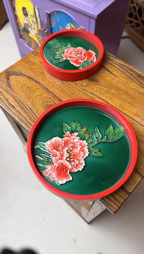 陶瓷15圆 20圆 一对 绿牡丹