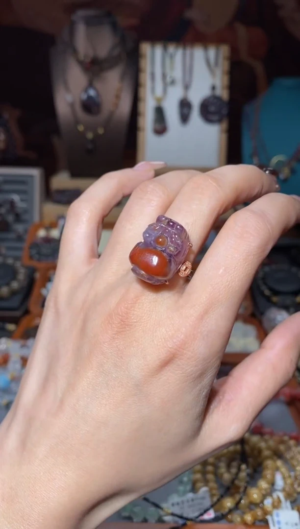 【闪购商品】水晶戒指未镶嵌红极光貔貅