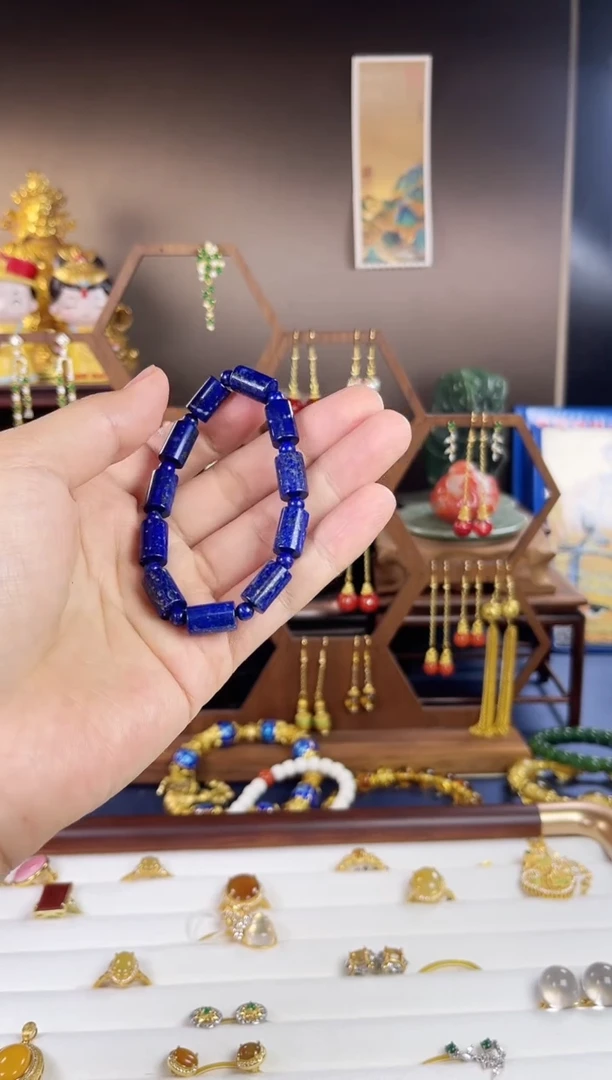 未镶嵌青金石手链魔*?，青金石桶珠单圈手串