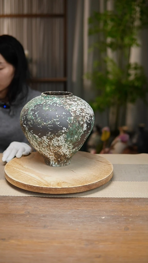 【闪购商品】陶瓷  花器涂鸦绿月亮罐