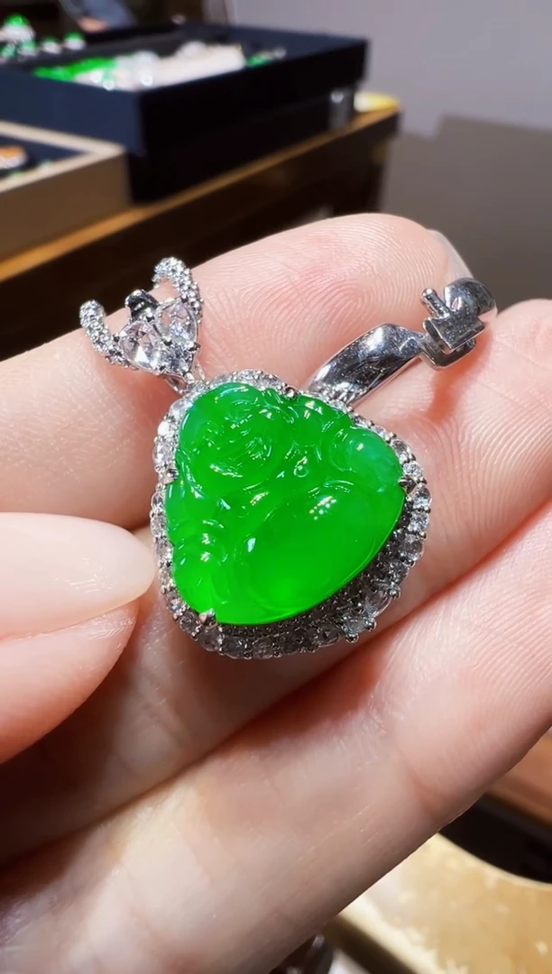 吊坠(不含链)18K金镶嵌翡翠佛公两用