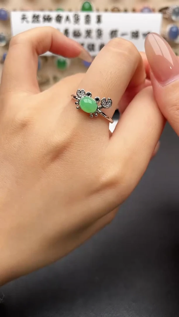 银S925镶嵌戒指翡翠一物一证一礼盒