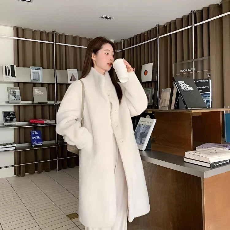 QIUYUANXUE/时尚立领貂绒保暖皮毛一体长款厚款冬季毛毛女外套