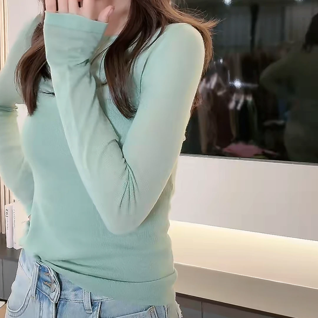 纯色针织衫上衣女2025新款春季洋气女人味微透纯欲气质减龄长袖