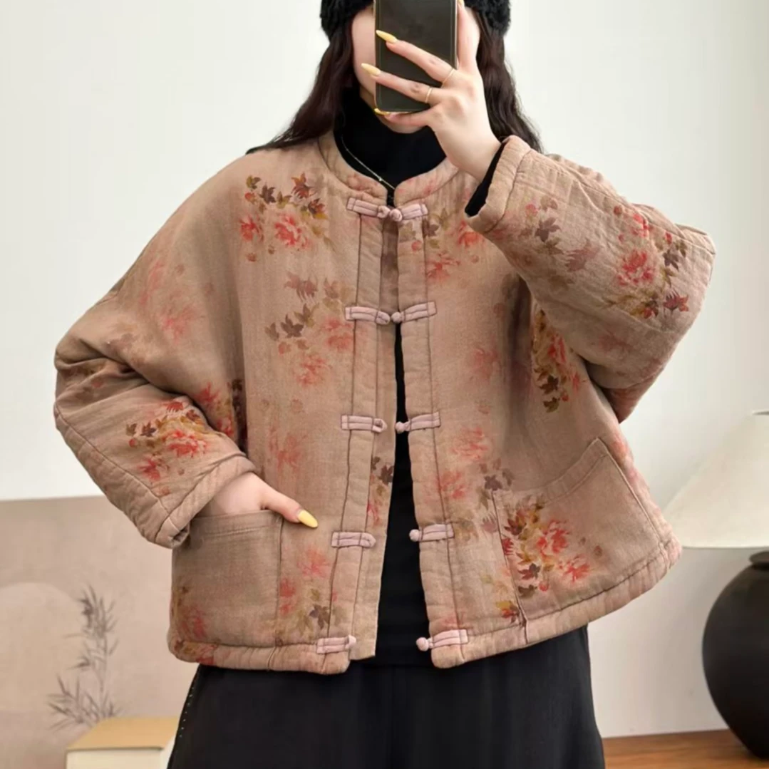 18281新款秋冬民族风盘扣加厚百搭棉麻棉服