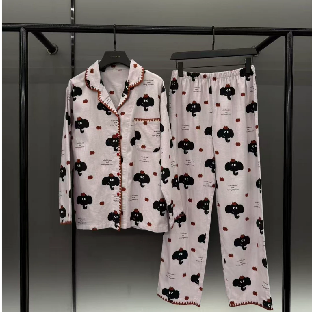 【小黑象-长款】 2025秋冬新款潮牌长袖纯棉质居家服睡衣