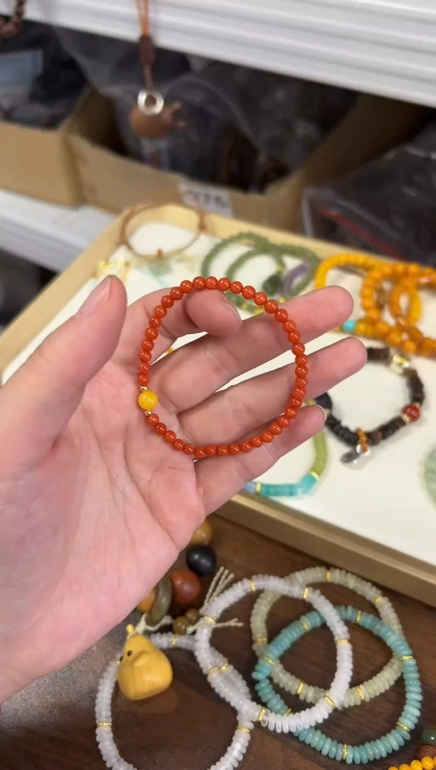 手链未镶嵌南红玛瑙锦红南红小米珠蜜蜡款手链[1005]