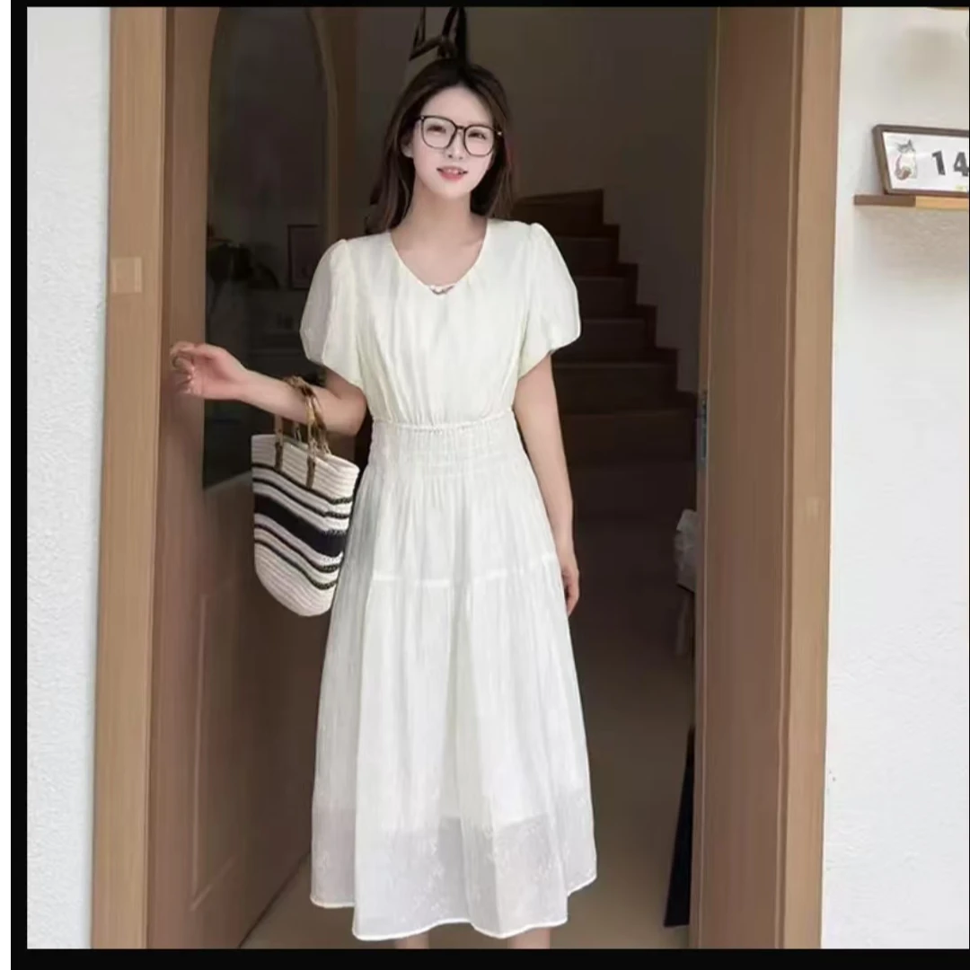 0165时尚收腰显瘦连衣裙女夏季新款减龄洋气小个子设计感休闲长裙