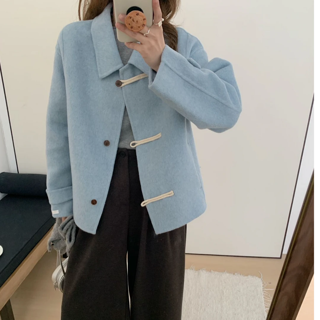 2025新款羊毛呢外套短款女洋气韩国东大门双面羊毛大衣新中式春秋