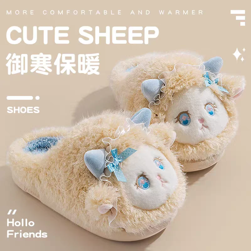 可爱卡通棉拖鞋女秋冬季外穿加绒保暖室内家居防滑踩屎感棉拖鞋厚