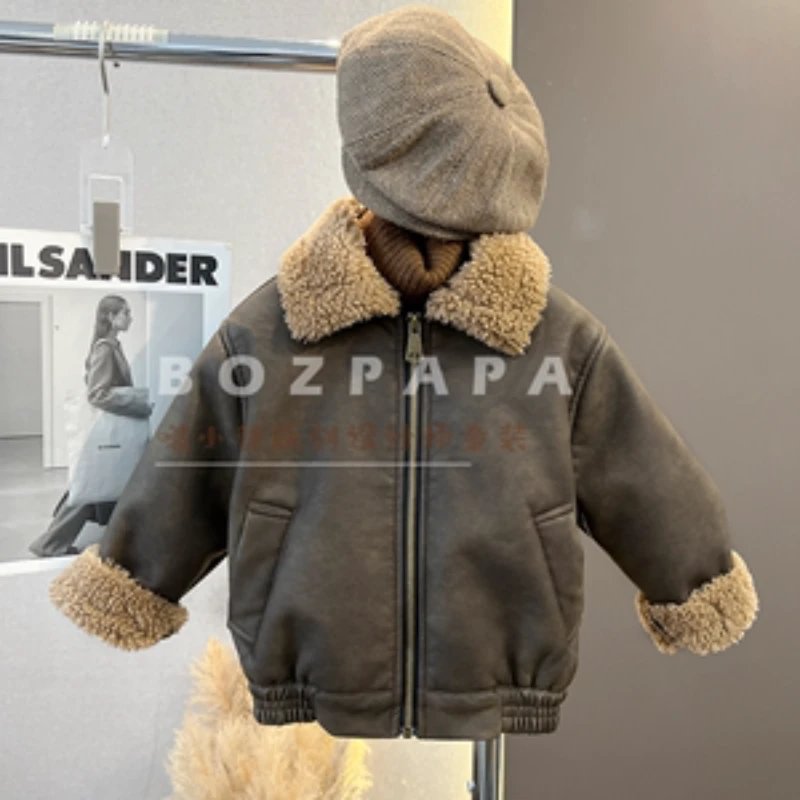 【沿海公路】毛翻领下摆松紧皮衣