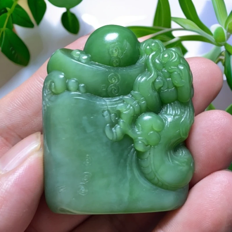 和田玉俄罗斯碧玉吊坠挂件神龙护主财富缠身书香门第诗书传家