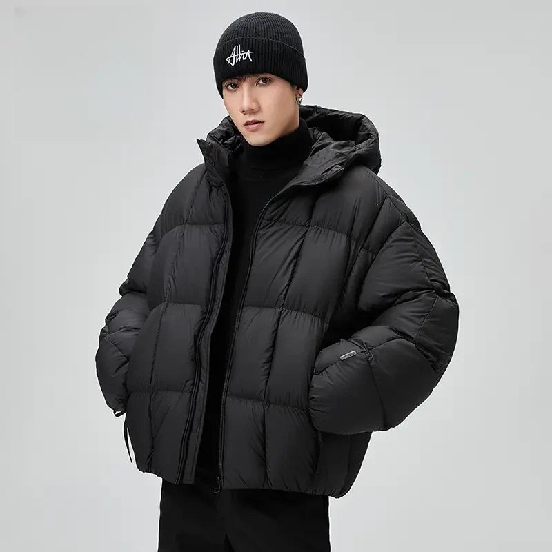 2025新款连帽90绒羽绒服高级感宽松保暖面包服冬季男装外套
