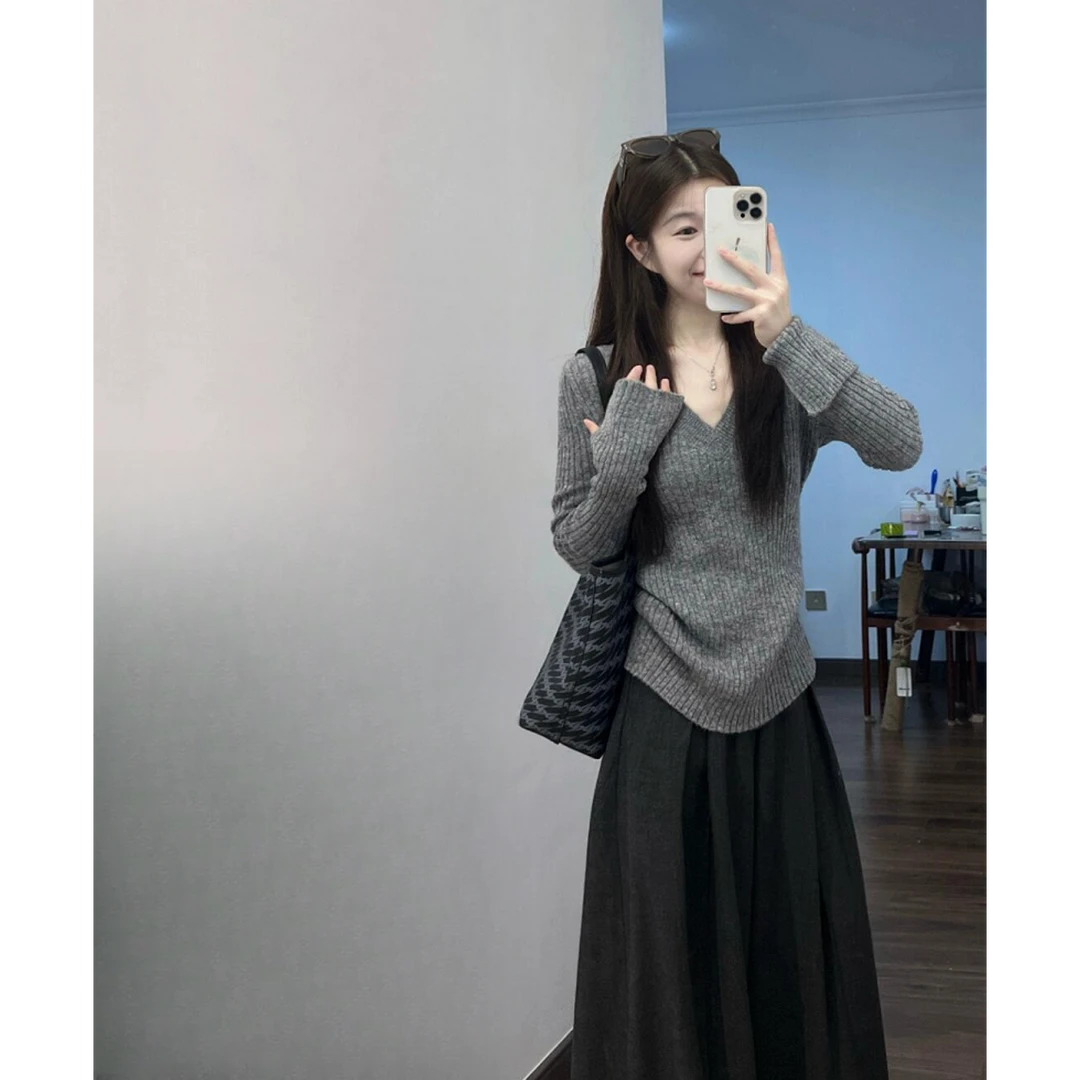 秋季新款韩小康慵懒风清冷系禅意衣服女针织衫上衣高腰休闲裤子