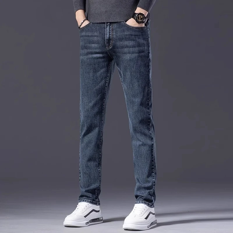 香港2025秋冬新款高端牛仔裤男士修身直筒商务弹力百搭男士休闲裤