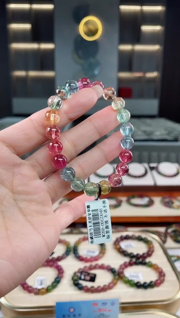未镶嵌老矿碧玺彩虹单圈手串9mm+碧玺多样性发一条T