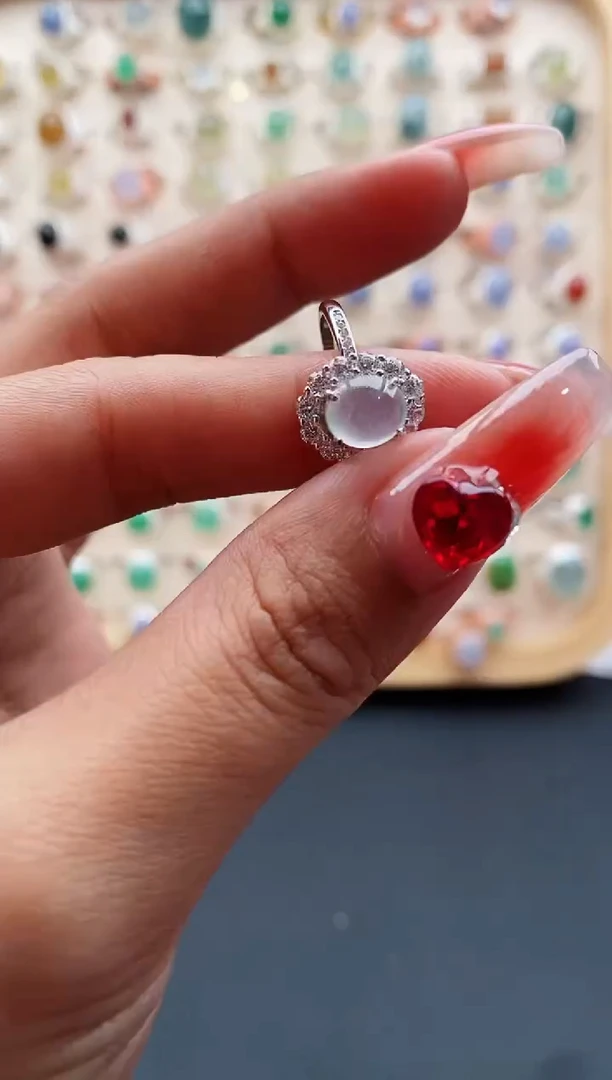 【闪购商品】翡翠戒指银S925镶嵌缅甸天然A货翡翠222  1+1