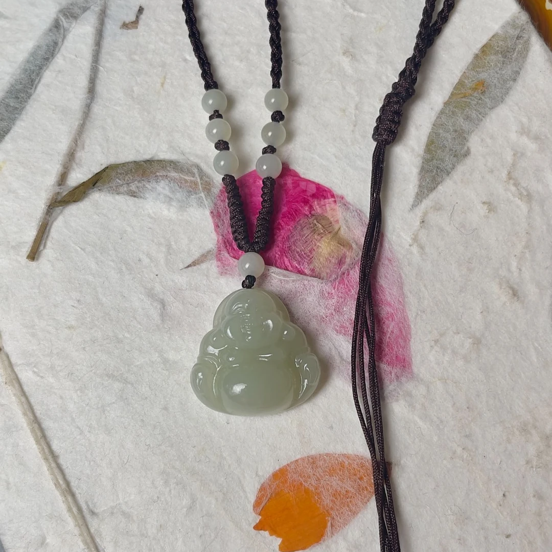 【高冰浅色】25mm佛公天然和田玉佛公吊坠晴水*多样性发其一（赠绳）