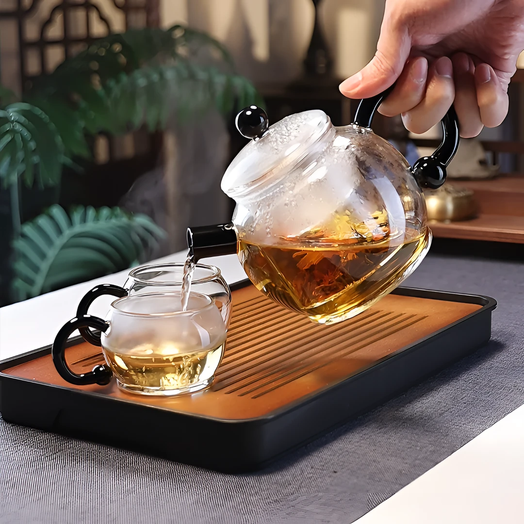 轻奢创意手工玻璃熊猫泡茶壶耐热玻璃茶壶茶具电陶炉煮茶煮水茶壶