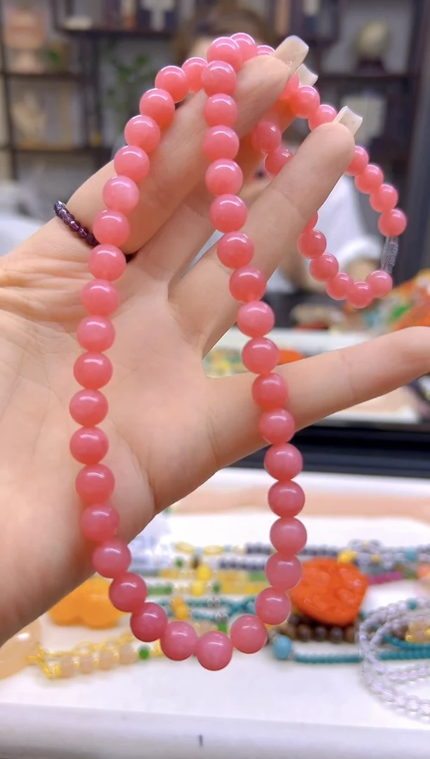 未镶嵌菱锰矿（红纹石）颈饰DIY款X614