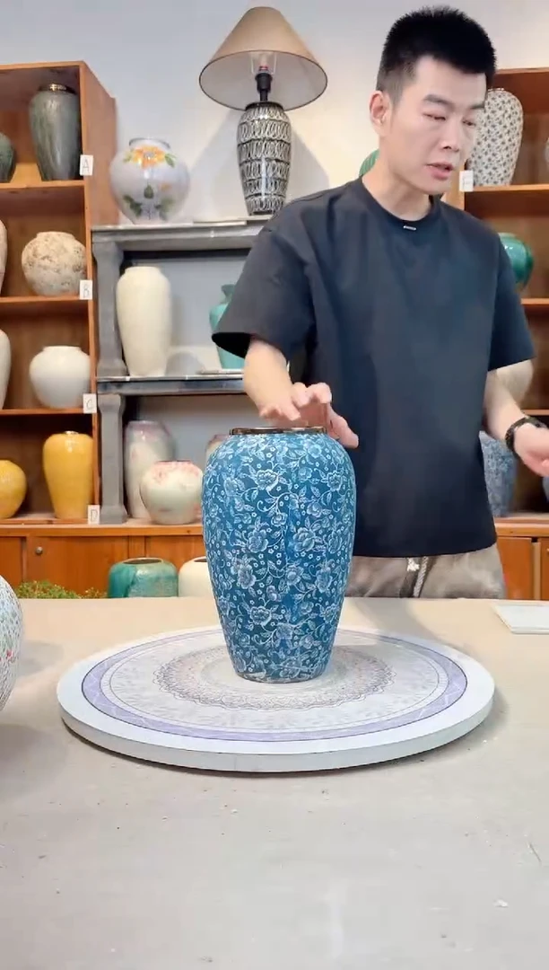 瓶孤品 瑕疵陶瓷花瓶  芙蓉青花 中号