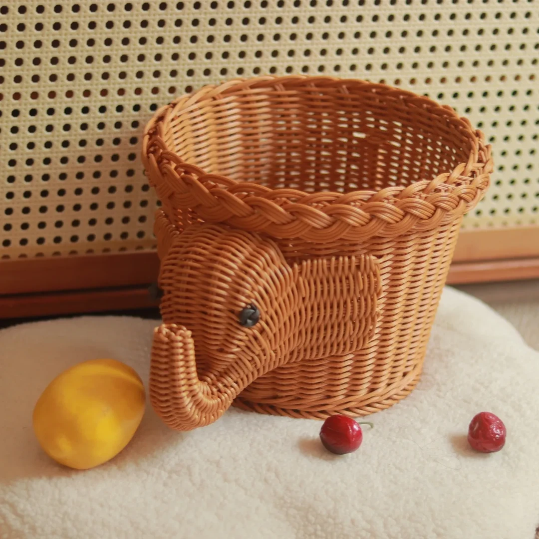 【买一送一】大象创意姜蒜仿藤编织水果篮客厅收纳篮家新年零食干果