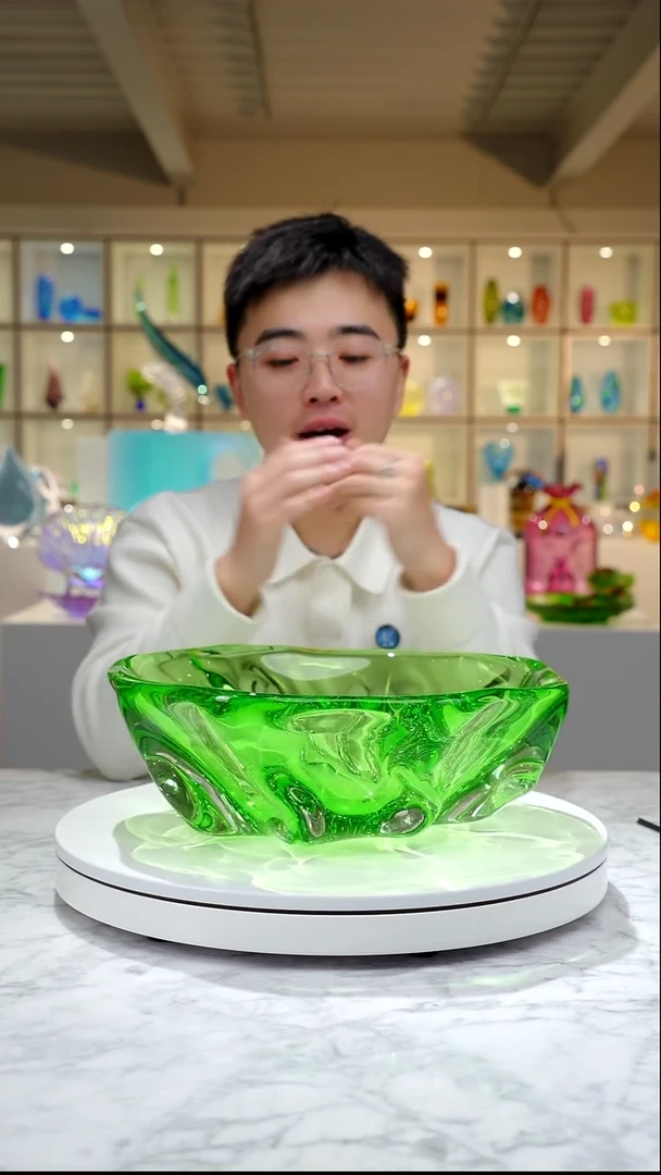 手工艺品琉璃绿色花朵果盘