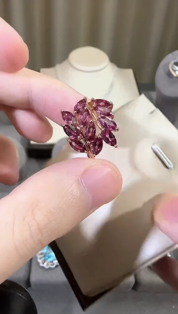 银S925镶嵌戒指石榴石3*5mm戒指麦穗设计款