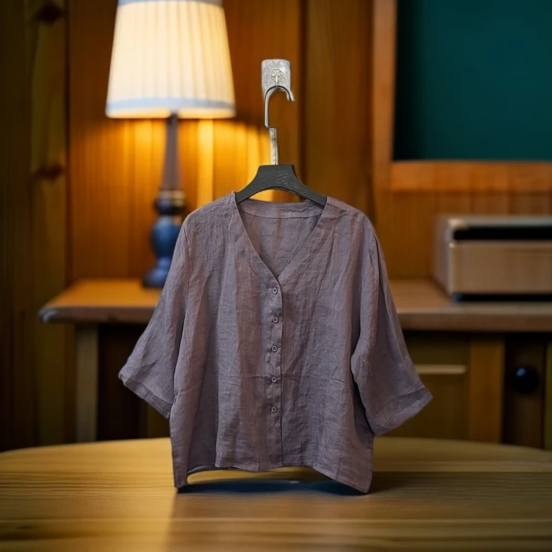 新款801苎麻V领短款上衣开衫(衣长55 胸围115左右）