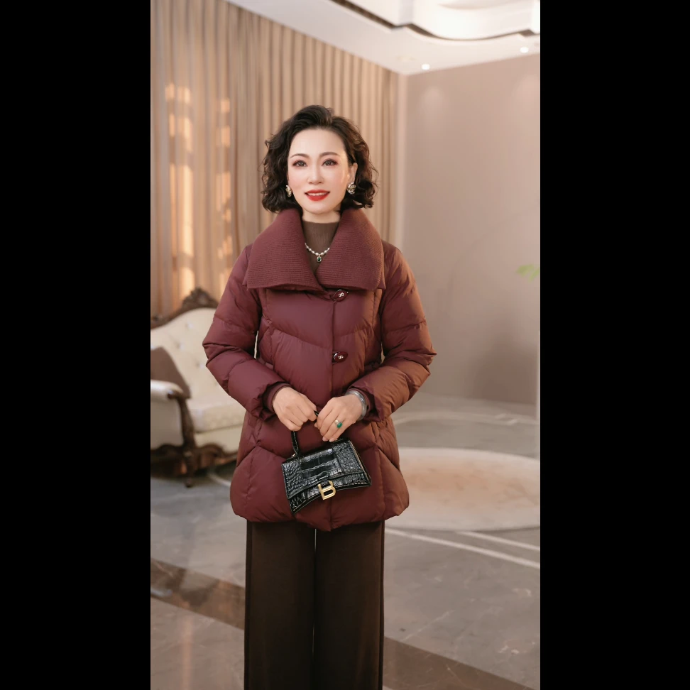 2025新妈妈装气质冬装90白鸭绒羽绒服女加厚中长保暖