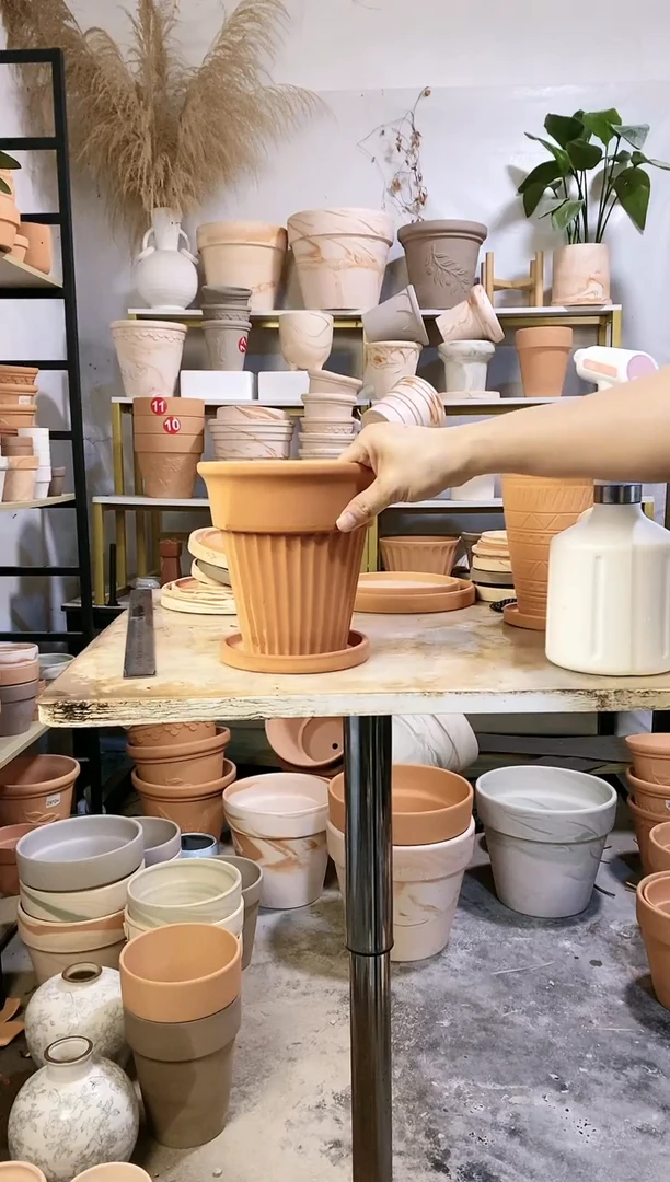 18*19红陶半竖纹 1盆1托