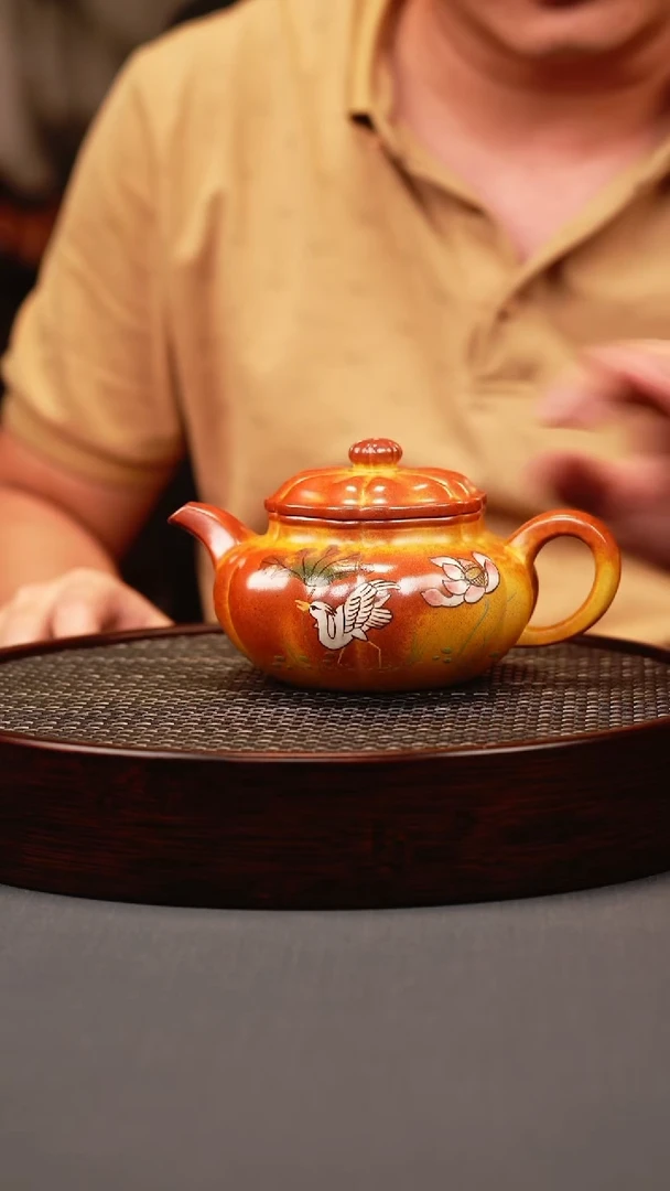 茶壶紫砂火云烧 筋纹仿古 刻绘