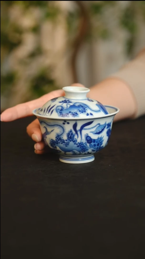 盖碗瓷陶人鱼藻盖碗120cc