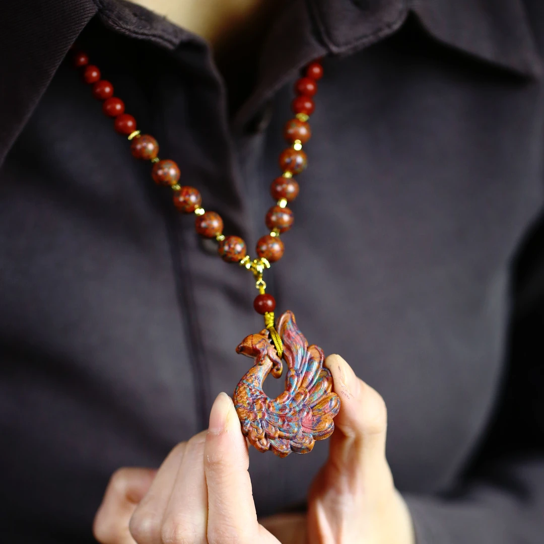 非遗合香-「九天凤凰」6mm花蕊夫人搭配七彩敦煌 国风项链